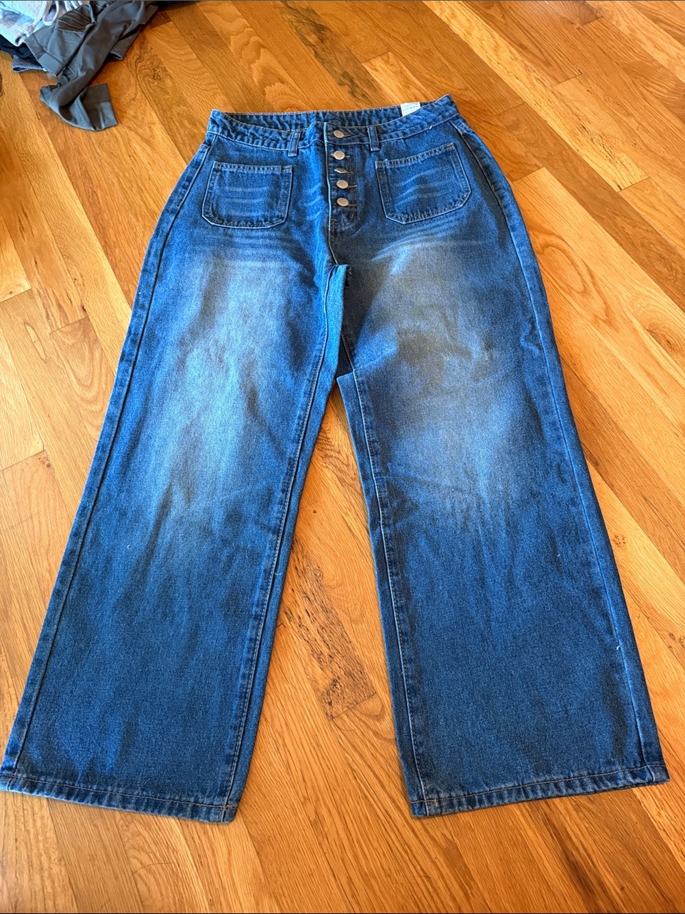 SHEIN Straight-Leg High-Rise Jeans in Dark Blue Wash